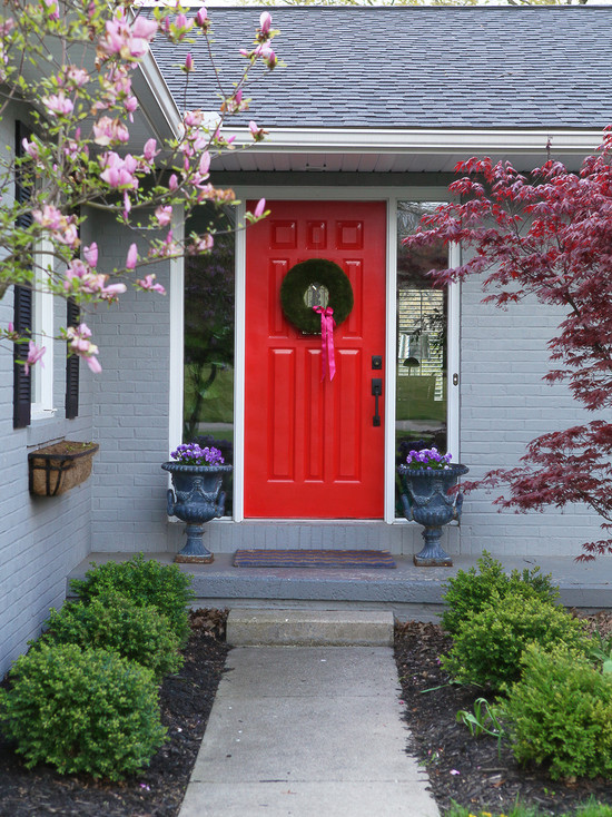 eclectic exterior red door