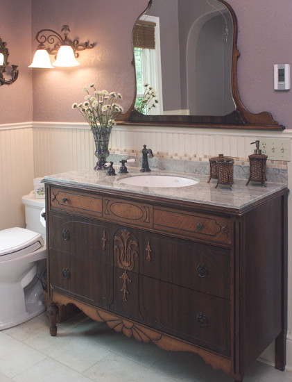 old dresser turned vanity traditional bathroom