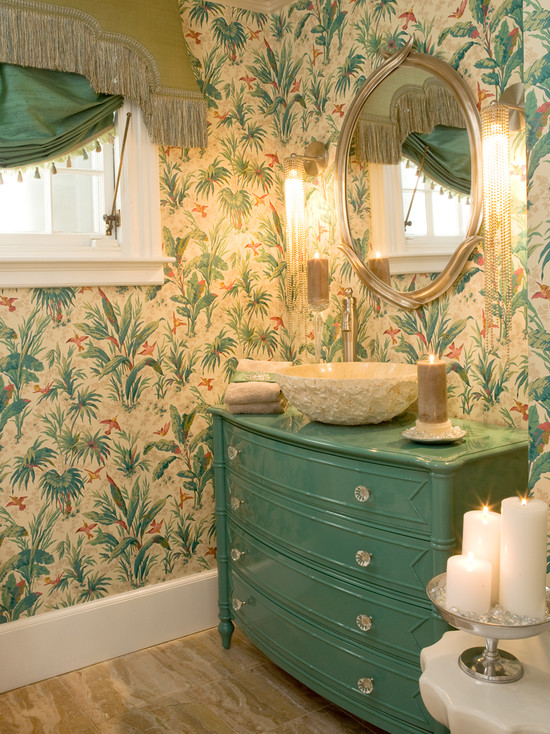 old dresser turned vanity eclectic bathroom