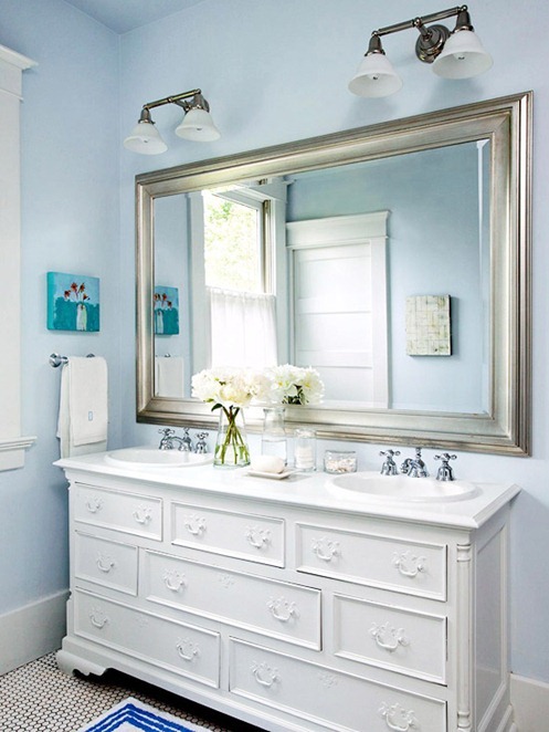 white dresser as bathroom vanity